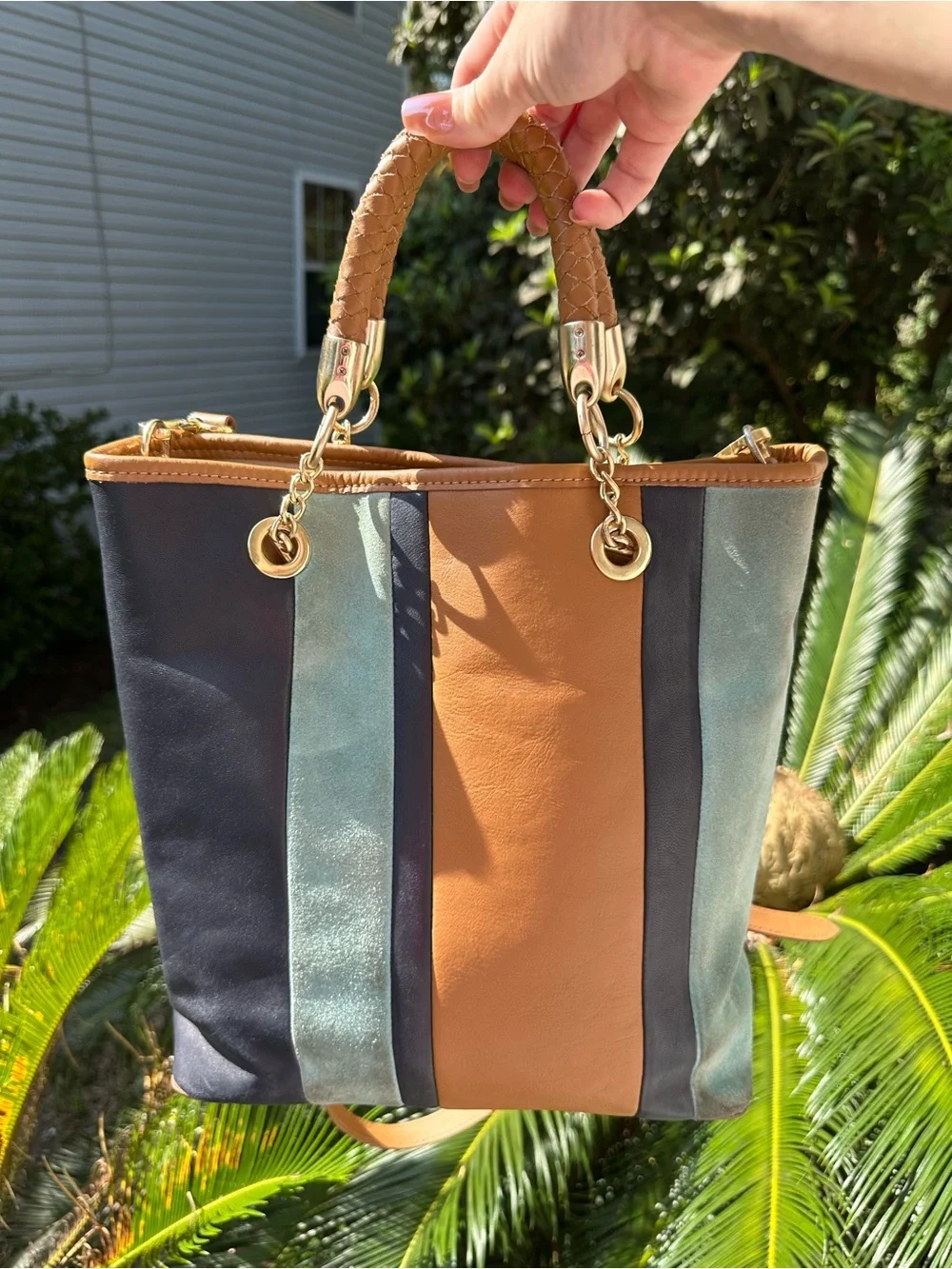 Talbots Colorblock Hobo in Tan, Navy & Teal